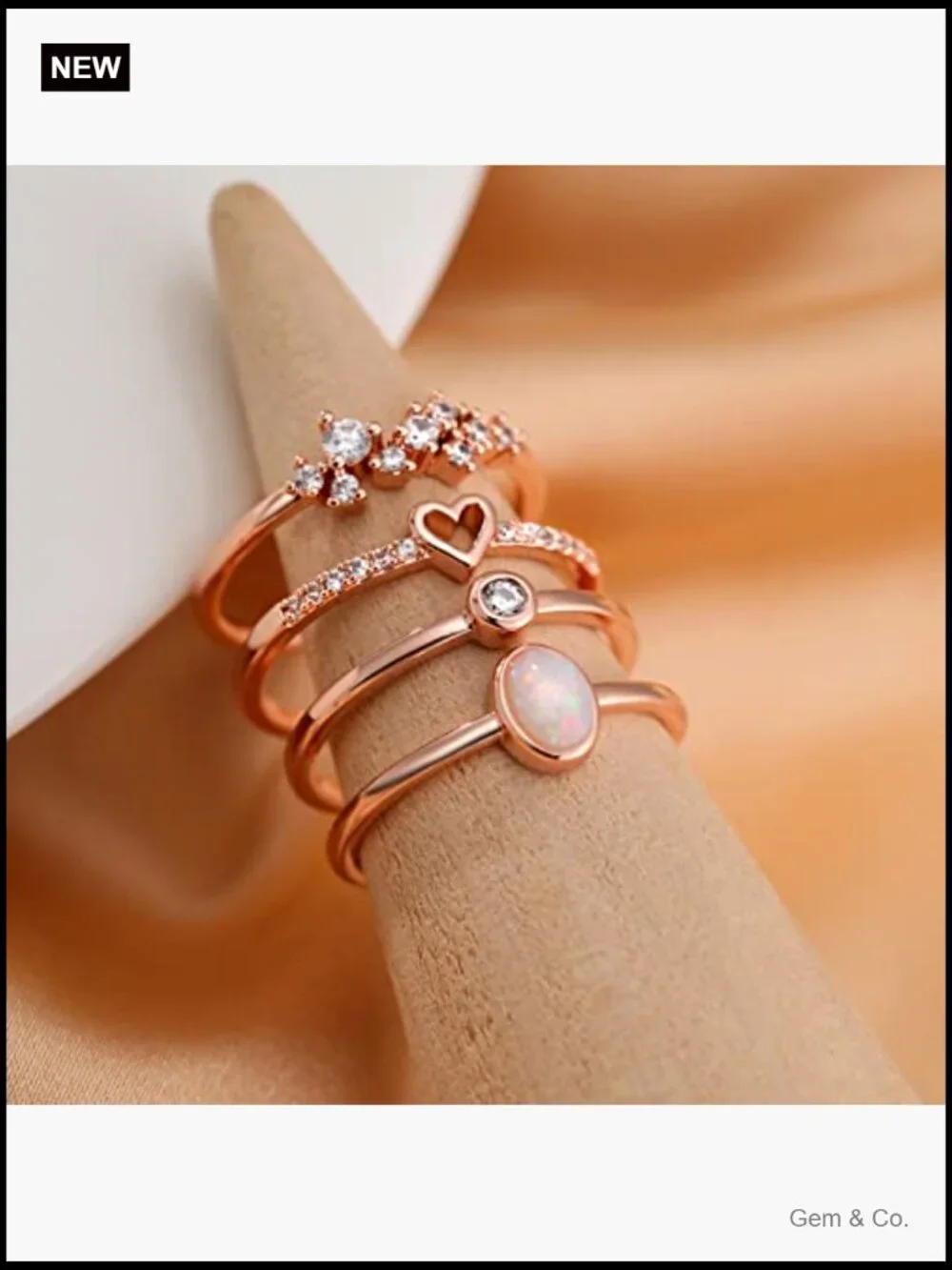 8-12PCS Stackable Ring Set Dainty Gold Silver Stacking Rings Heart CZ Pinky